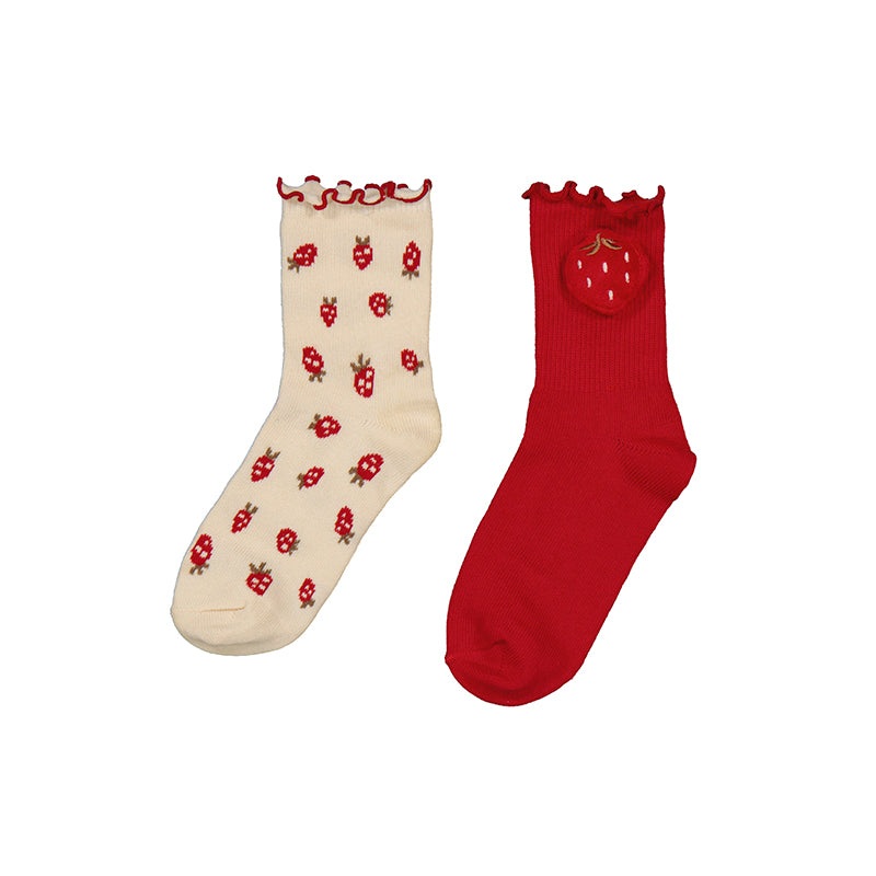 Mayoral 2pck Jacquard Socks – Red Strawberries 2