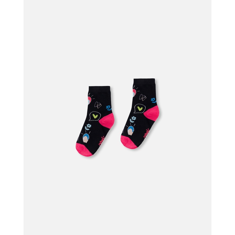 Deux Par Deux Jacquard Socks – Anthracite 3/4