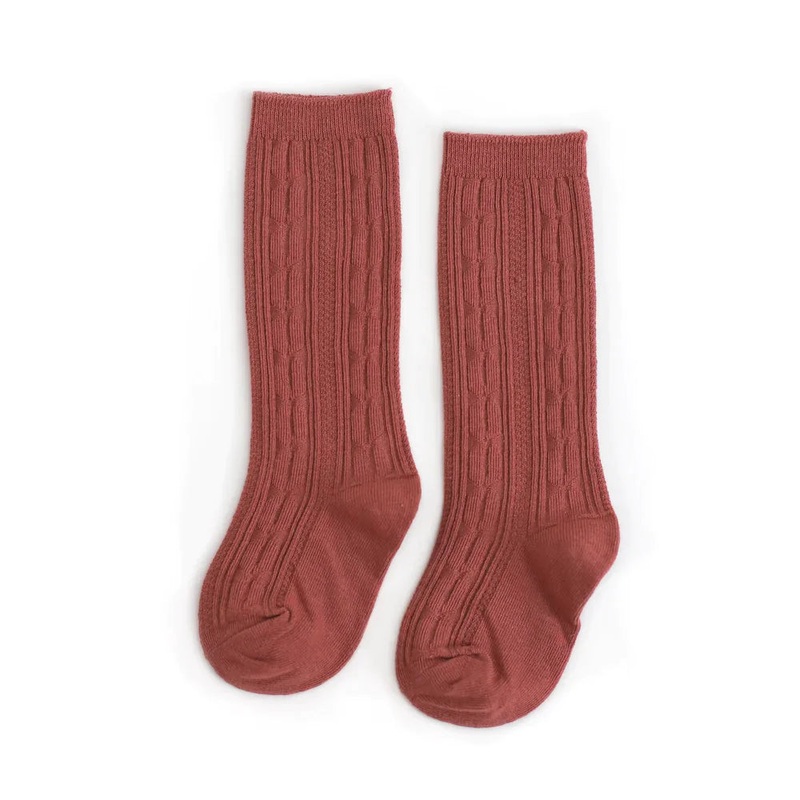 Little Stocking Co Cable Knit Knee High Socks – Rust 0-6m