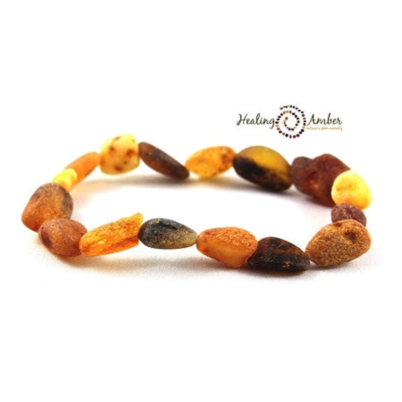 Baltic Amber Bracelet/Anklet Bracelet -7.5″ Rainbow/Oval/Stretch