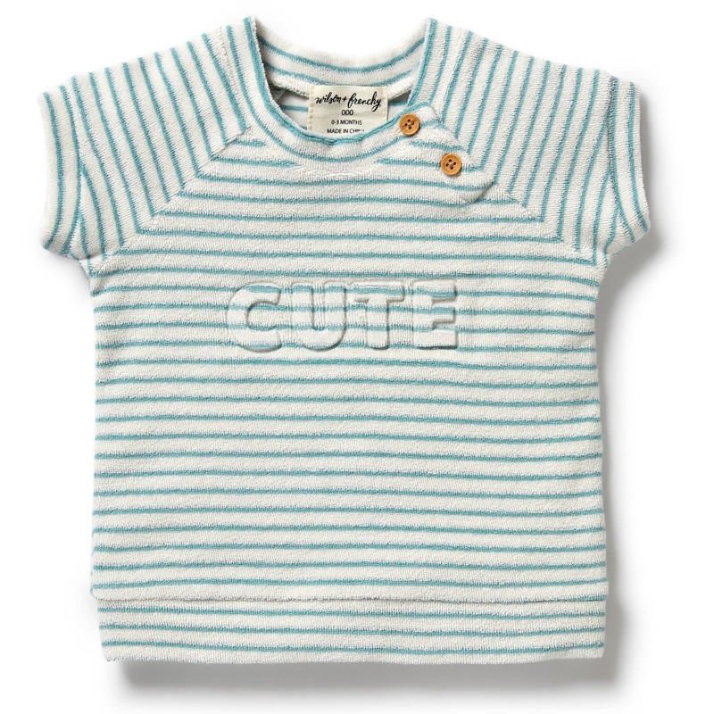 Organic Terry Short Sleeve Sweat- Mineral Blue Stripe 000
